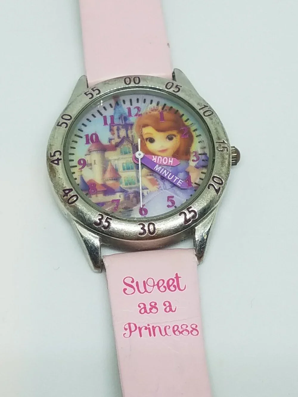 Teach How Tell Time - Disney Princess Castle Pink Leather Band Child Girl Watch